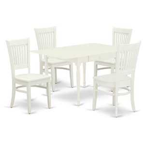East West Furniture Monza 5-piece Dining Set with Wood Seat in Linen White