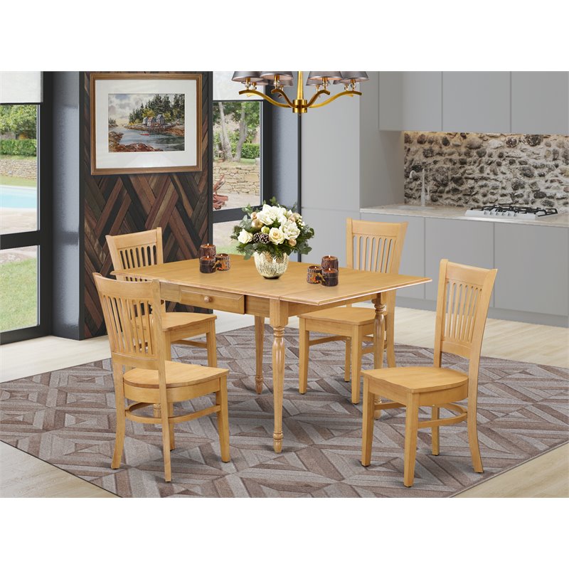 East West Furniture Monza 5-piece Traditional Wood Dining Set in Oak