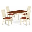 East West Furniture Monza 5-piece Dining Set with Wood Seat in Buttermilk/Cherry