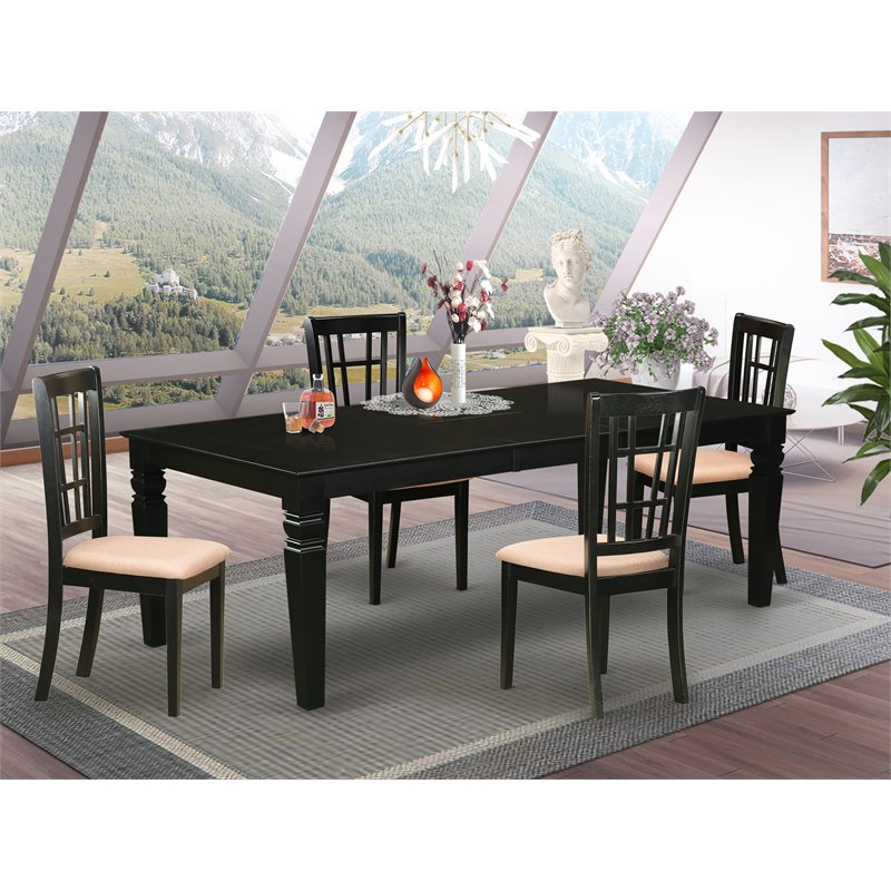 East West Furniture Logan 5-piece Traditional Wood Kitchen Set in Black