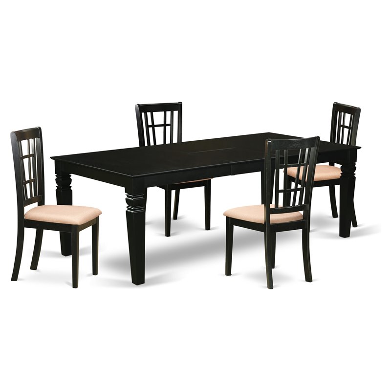 East West Furniture Logan 5-piece Traditional Wood Kitchen Set in Black