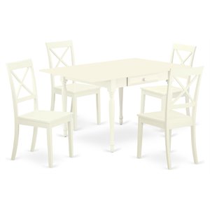 East West Furniture Monza 5-piece Wood Dining Set with X-Back Chairs in White