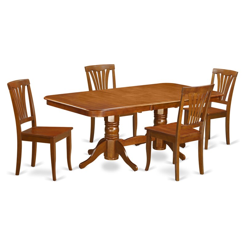 East West Furniture Napoleon 5-piece Wood Dining Table Set in Saddle Brown