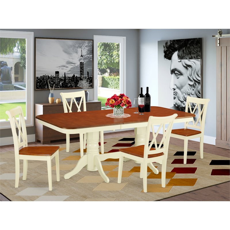East West Furniture Napoleon 5-piece Wood Dining Set w/ X-Back Chairs in Cherry
