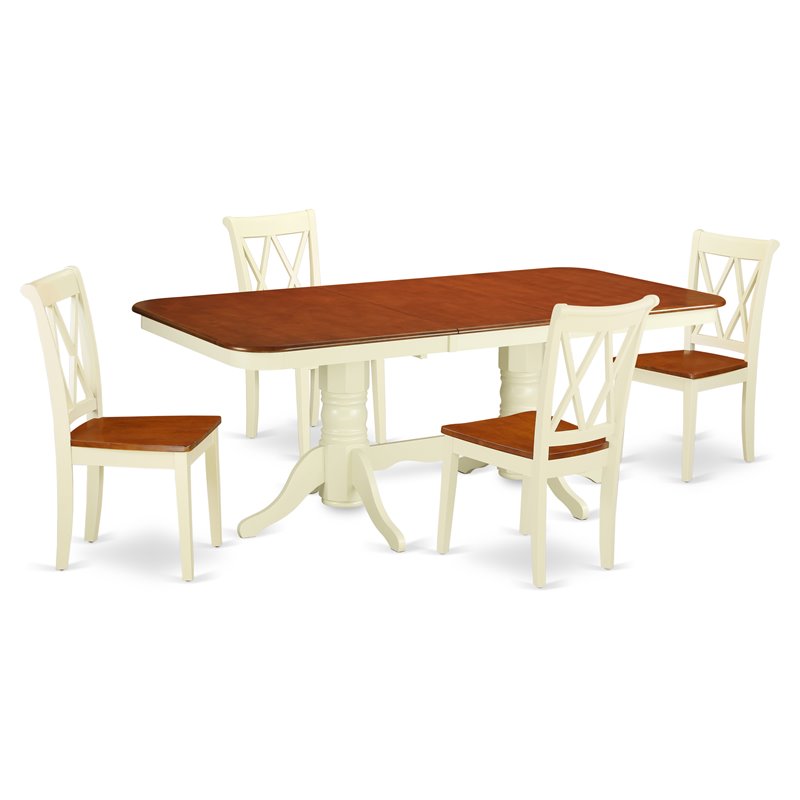 East West Furniture Napoleon 5-piece Wood Dining Set w/ X-Back Chairs in Cherry