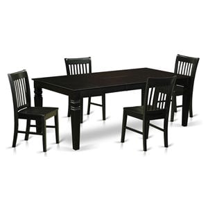 East West Furniture Logan 5-piece Traditional Wood Dinette Table Set in Black