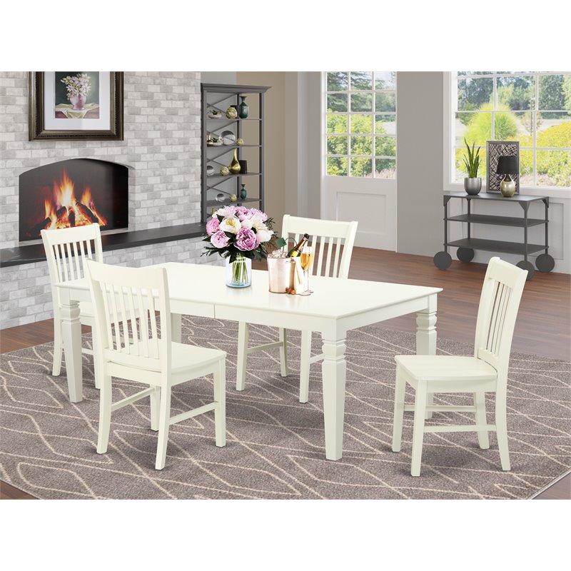 East West Furniture Logan 5-piece Traditional Wood Kitchen Set in Linen White