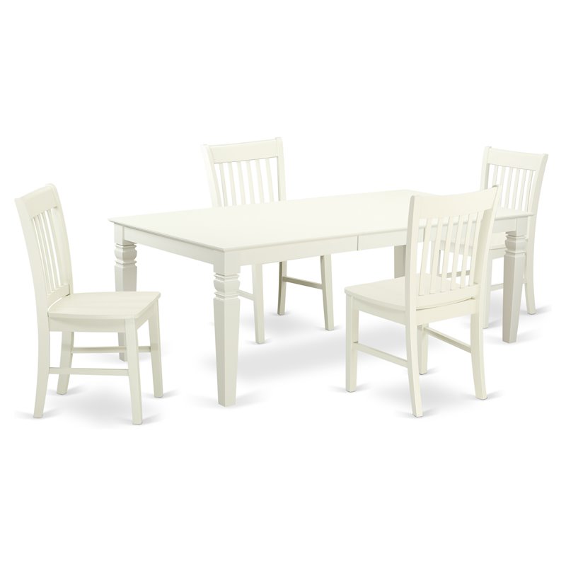 East West Furniture Logan 5-piece Traditional Wood Kitchen Set in Linen White