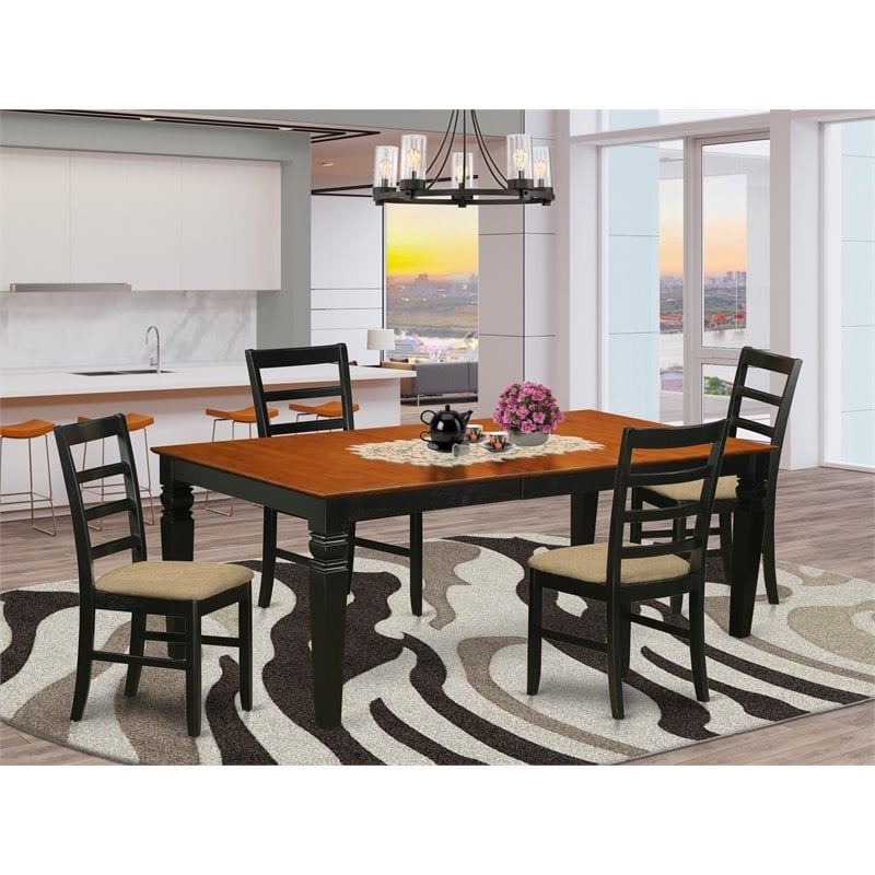 East West Furniture Logan 5-piece Wood Dinette Table and Chair Set in Black