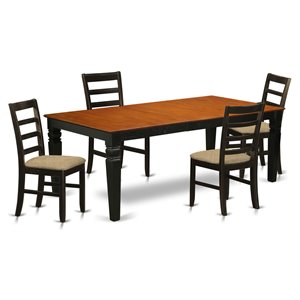 East West Furniture Logan 5-piece Wood Dinette Table and Chair Set in Black