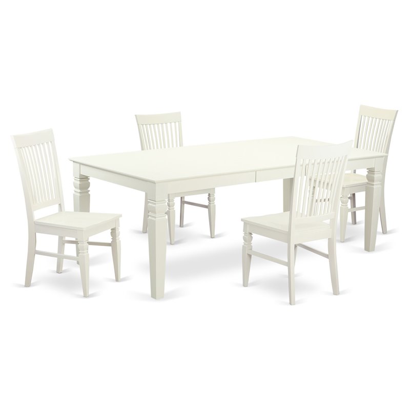East West Furniture Logan 5-piece Wood Kitchen Table Set in Linen White