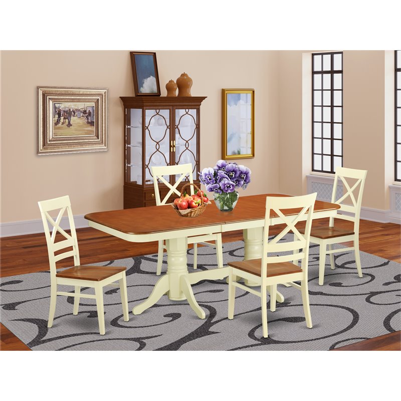 East West Furniture Napoleon 5-piece Wood Table and Dining Chair Set in Cherry