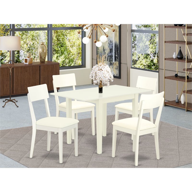 East West Furniture Norden 5-piece Wood Dining Set with Leather Seat in White