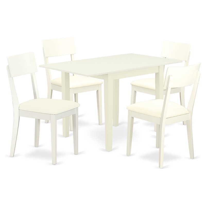 East West Furniture Norden 5-piece Wood Dining Set with Leather Seat in White