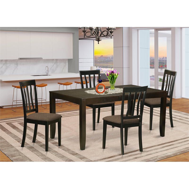 East West Furniture Lynfield 5-piece Wood Dining Set in Cappuccino