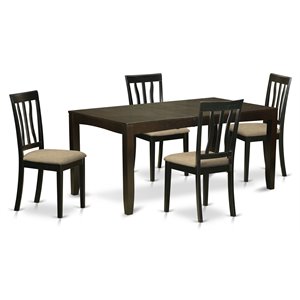 East West Furniture Lynfield 5-piece Wood Dining Set in Cappuccino
