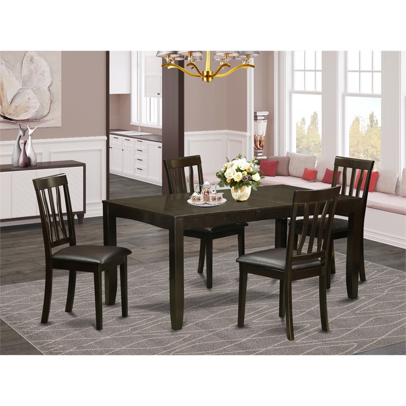 East West Furniture Lynfield 5-piece Wood Dining Table Set in Cappuccino