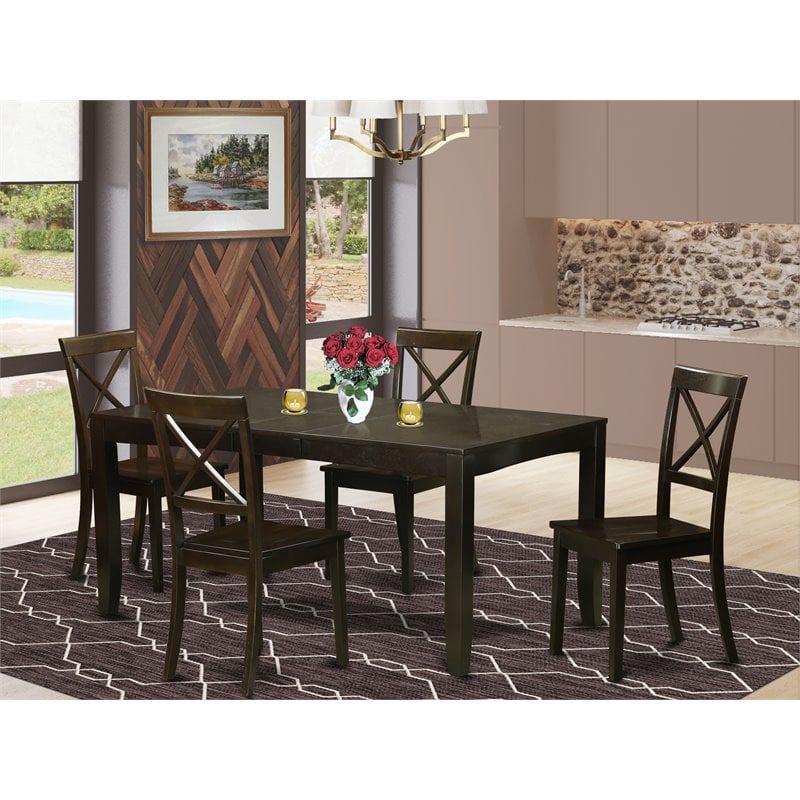 East West Furniture Lynfield 5-piece Table and Dining Chair Set in Cappuccino