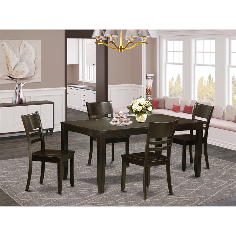 East West Furniture Lynfield 5Pcs Wood Chair and Dining Table in Cappuccino