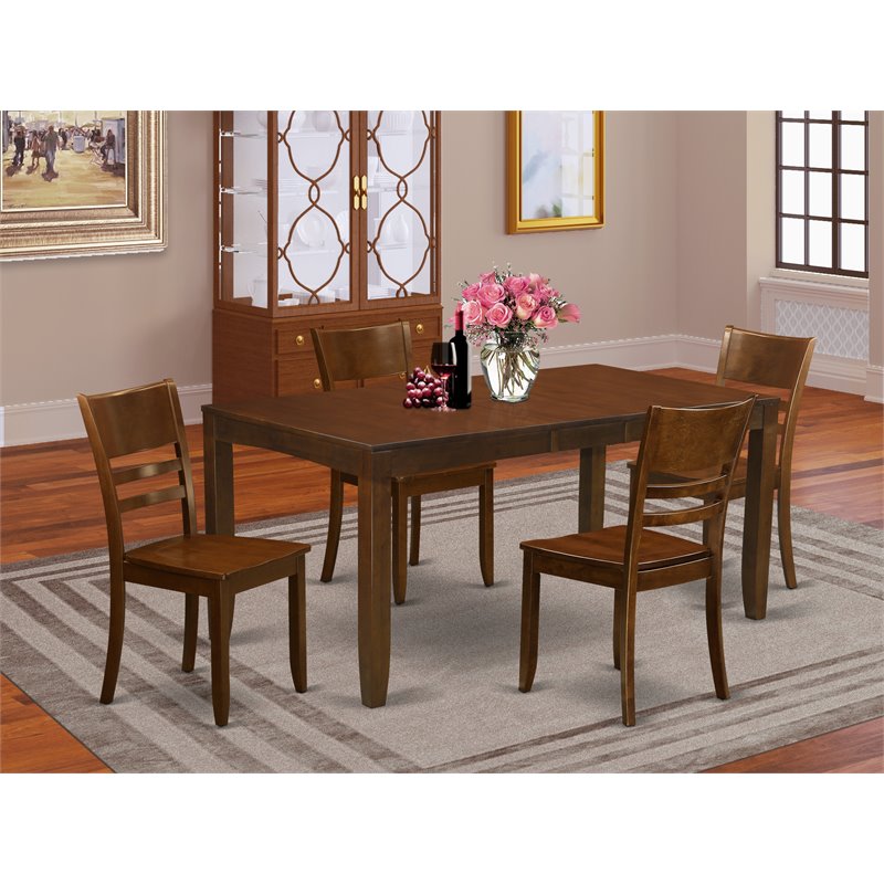 East West Furniture Lynfield 5-piece Wood Dining Table Set in Espresso
