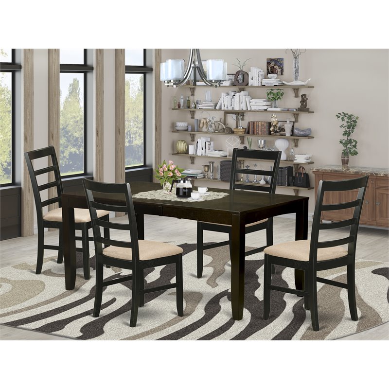 East West Furniture Lynfield 5-piece Dining Set with Linen Seat in Cappuccino