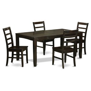 East West Furniture Lynfield 5-piece Dining Set with Wood Seat in Cappuccino