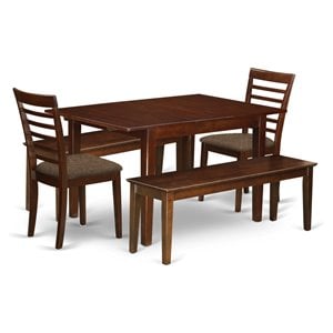 East West Furniture Milan 5-piece Wood Dining Set with 2 Benches in Mahogany