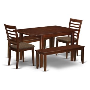 East West Furniture Milan 5-piece Wood Dining Table Set with Benches in Mahogany