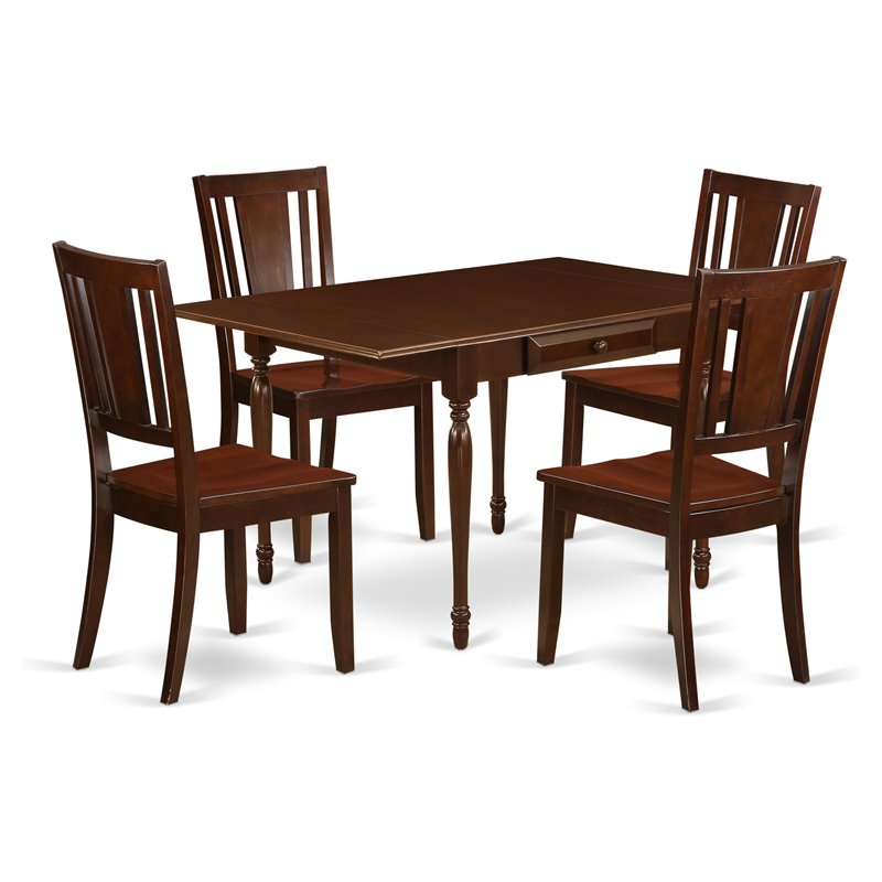 East West Furniture Monza 5-piece Dining Table and Panel Back Chairs in Mahogany