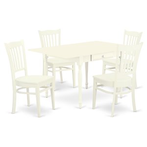 East West Furniture Monza 5-piece Wood Kitchen Table Set in Linen White
