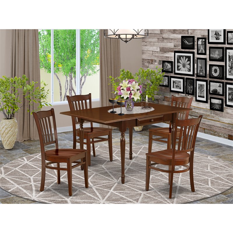 East West Furniture Monza 5-piece Wood Dining Table Set in Mahogany