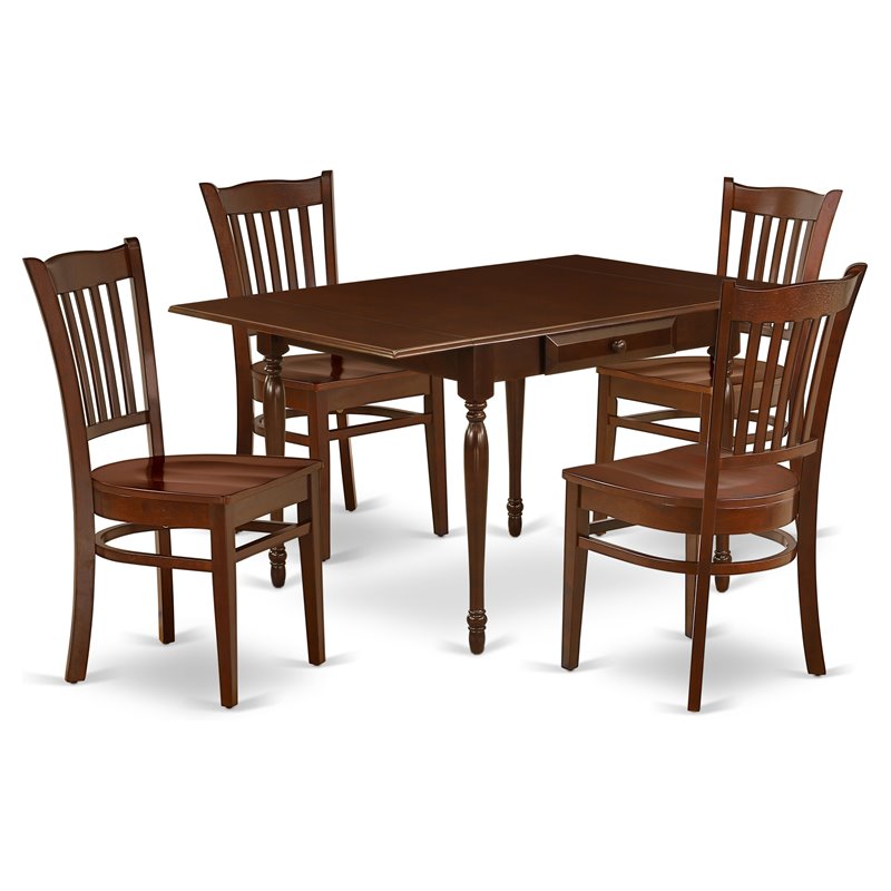 East West Furniture Monza 5-piece Wood Dining Table Set in Mahogany