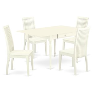 East West Furniture Monza 5-piece Wood Dining Table and Chairs in Linen White