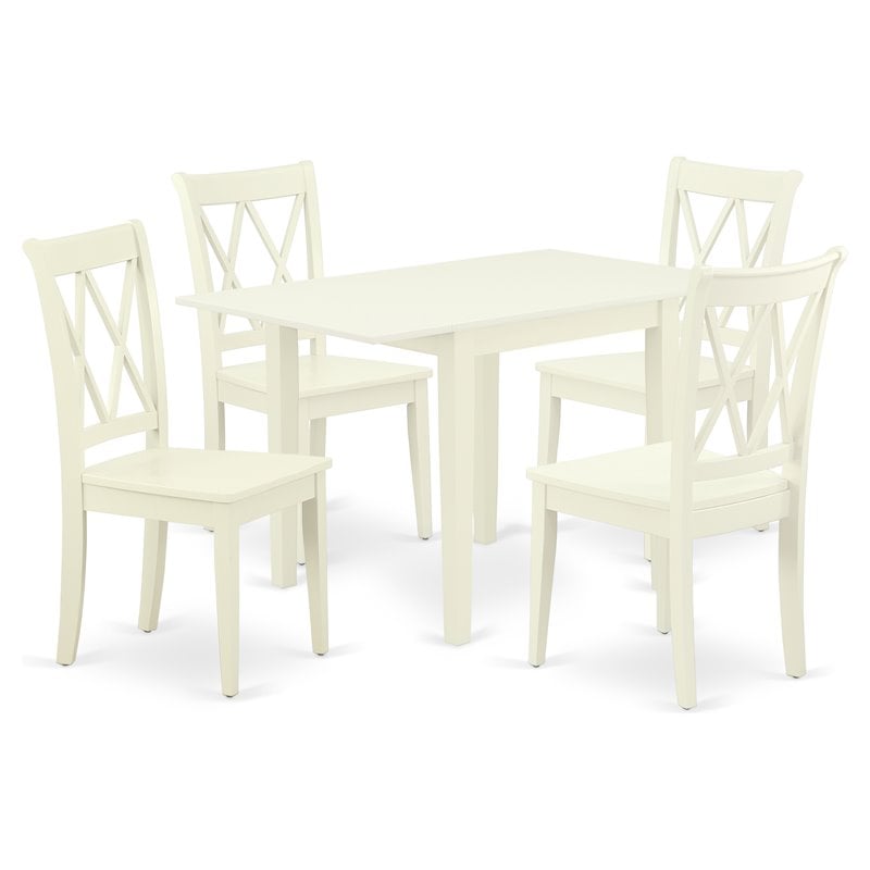 East West Furniture Norden 5-piece Dining Set with Wood Seat in Linen White