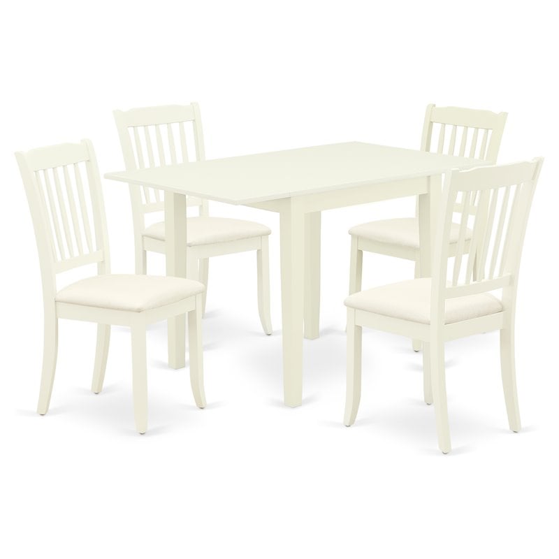 East West Furniture Norden 5-piece Wood Dining Set with Linen Seat in White
