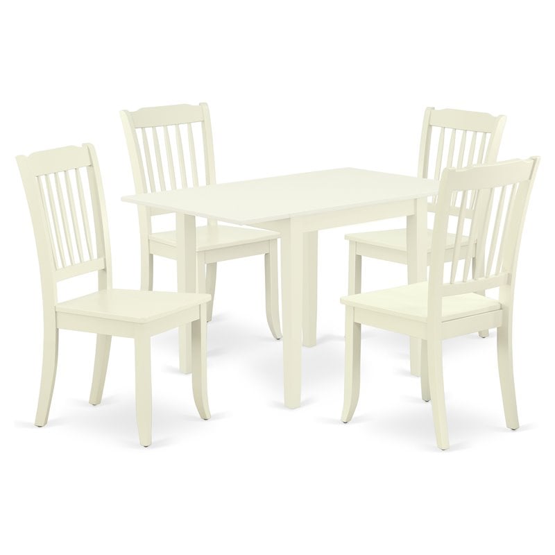 East West Furniture Norden 5-piece Wood Dining Table and Chair Set in White
