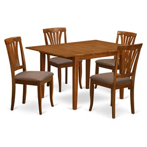 East West Furniture Milan 5-piece Wood Dining Room Set in Saddle Brown