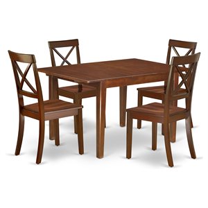 East West Furniture Milan 5-piece Wood Dining Set w/ Rectangle Table in Mahogany