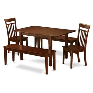 East West Furniture Milan 5-piece Wood Dinette Table Set in Mahogany