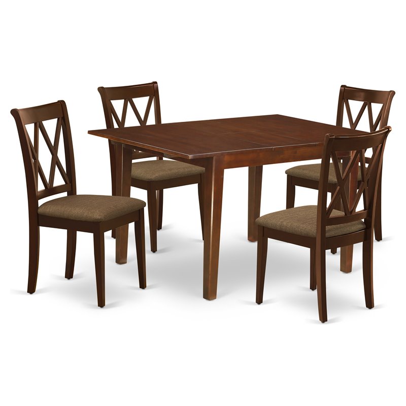 East West Furniture Milan 5-piece Wood Dining Set with Fabric Seat in Mahogany