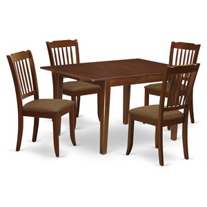 East West Furniture Milan 5-piece Wood Dining Set w/ Slatted Chairs in Mahogany