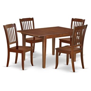 East West Furniture Milan 5Pcs Wood Dining Set with Slat Back in Mahogany