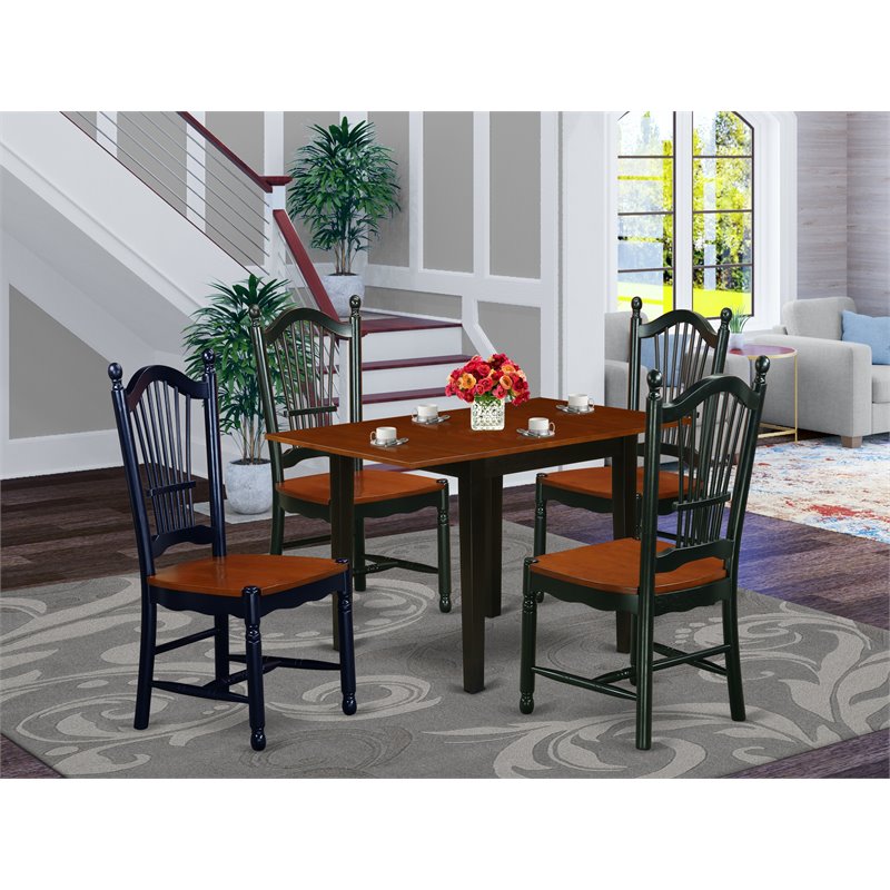 East West Furniture Norden 5-piece Wood Dinette Set in Black/Cherry