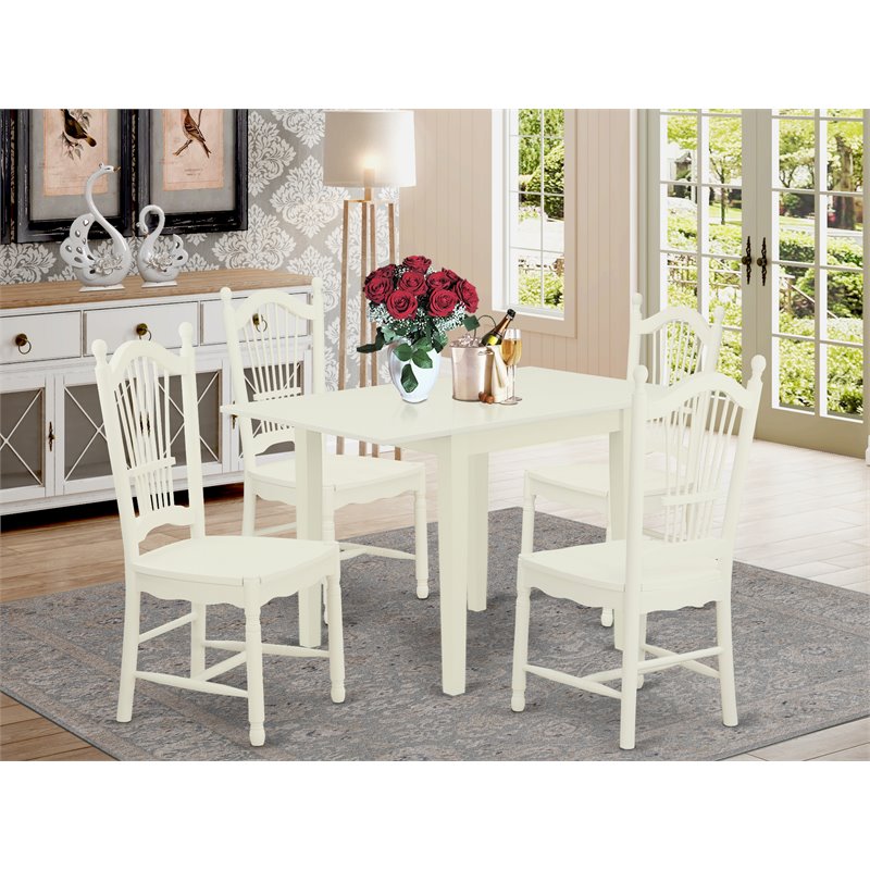 East West Furniture Norden 5-piece Wood Dining Table and Chairs in Linen White