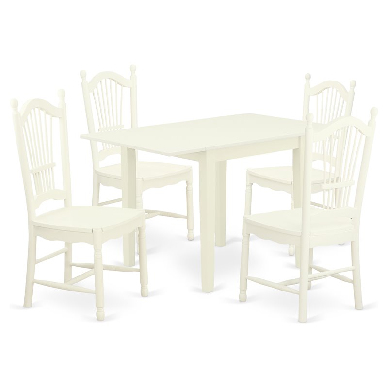 East West Furniture Norden 5-piece Wood Dining Table and Chairs in Linen White
