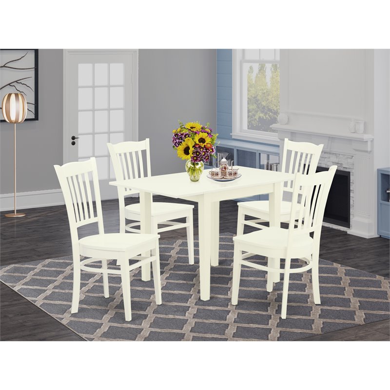 East West Furniture Norden 5-piece Wood Dining Set with Slat Back in Linen White