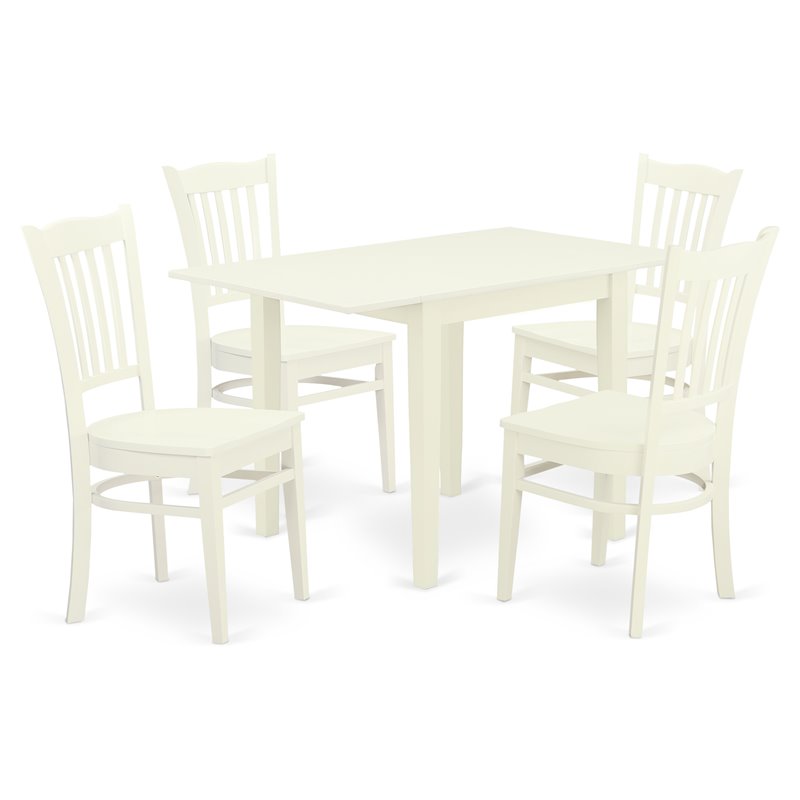 East West Furniture Norden 5-piece Wood Dining Set with Slat Back in Linen White
