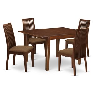 East West Furniture Milan 5-piece Wood Dining Set with Linen Seat in Mahogany
