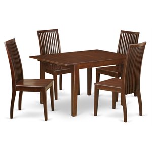East West Furniture Milan 5-piece Wood Table and Dining Chairs in Mahogany