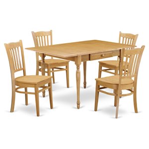 East West Furniture Monza 5-piece Wood Dining Table and Chairs in Oak